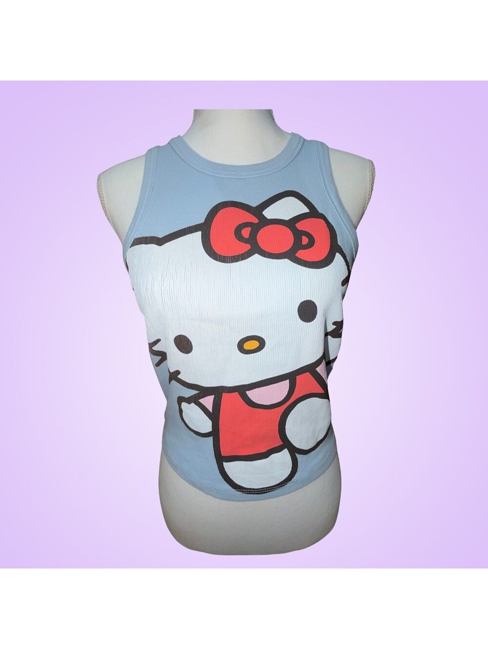 Hello Kitty Sanrio Light Blue Ribbed Graphic Tank Top Juniors Large Y2K Kawaii